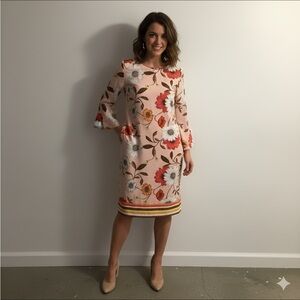More & More Floral Cupro Blend Sheath Dress Pink 3/4 Sleeve US 10